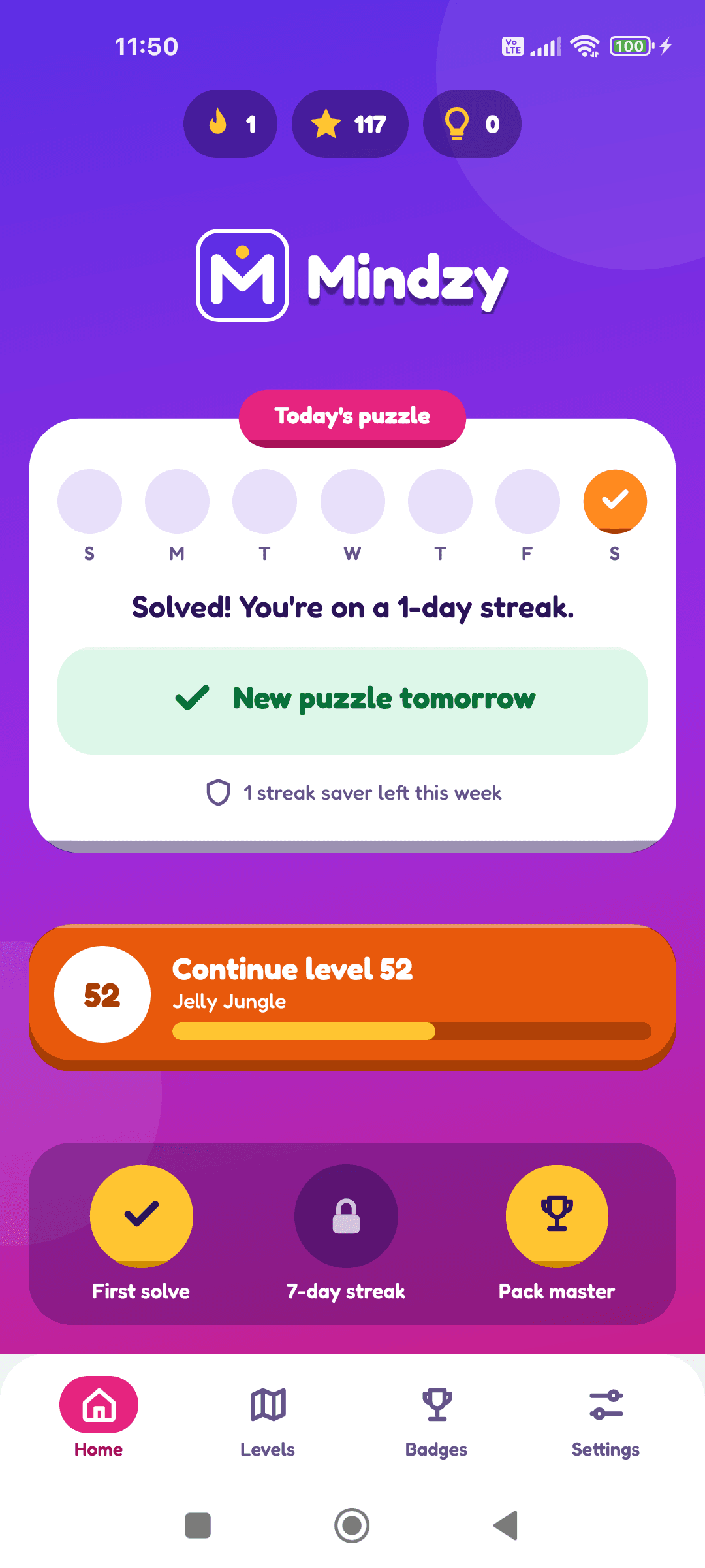 Mindzy home screen
