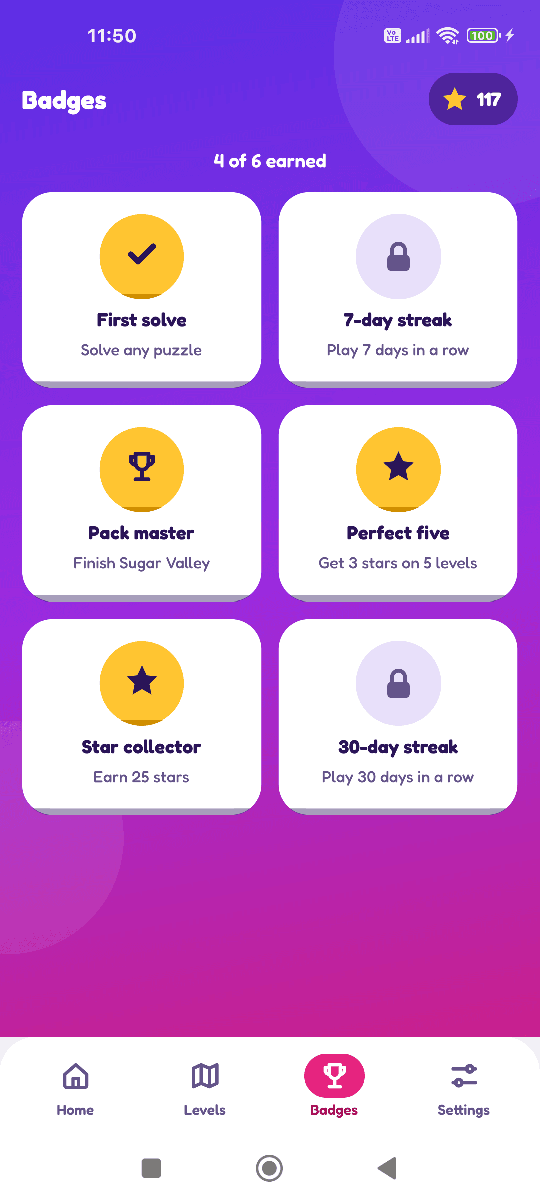Mindzy badges screen